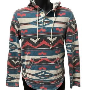 Quiksilver Southwestern Aztec Print Long‎ Sleeve Hooded T-Shirt Men's Size Small